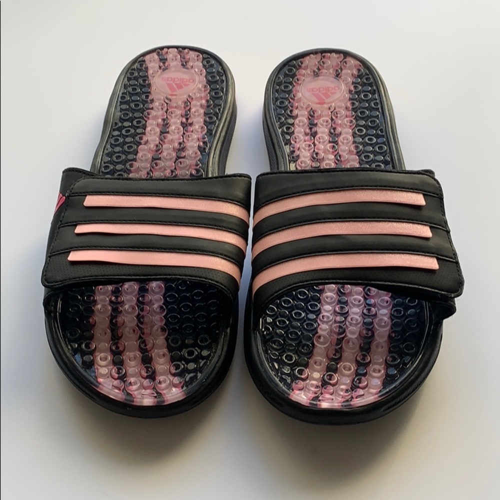 Adidas Black & Pink Slides (Size 10)